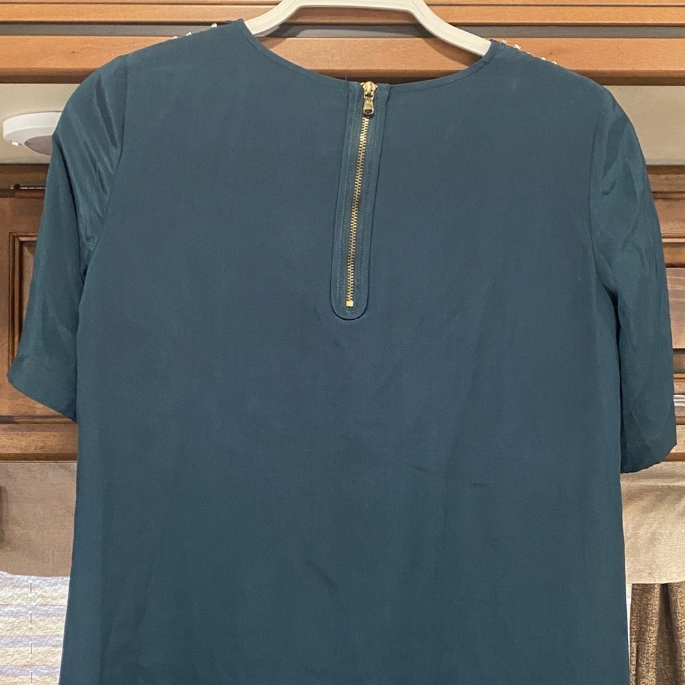 🌸Club Monaco Beaded Short Sleeve Round Neck Shift Mini Dress Moss 0 - Picture 8 of 9